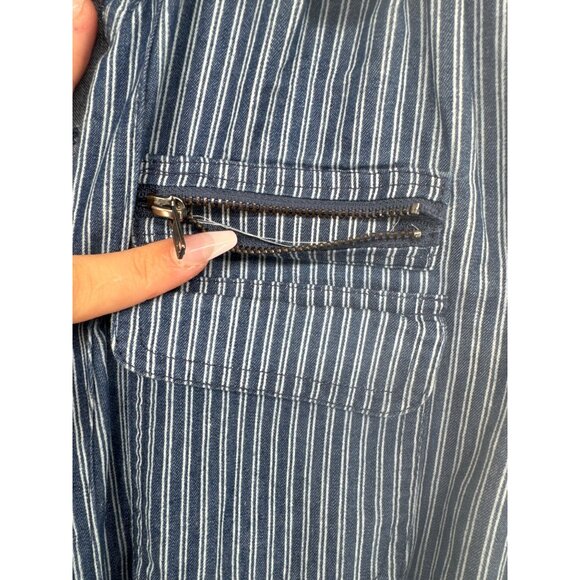 J Gee Dress Sz M? Blue Striped Shirt-Waist Zip-Up PolyCotton Slvless Pockets - Picture 4 of 13